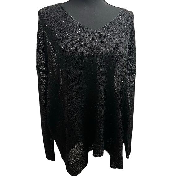 DKNY Sequin Embellished V-Neck Light Knit Sweater - XL - Picture 1 of 9